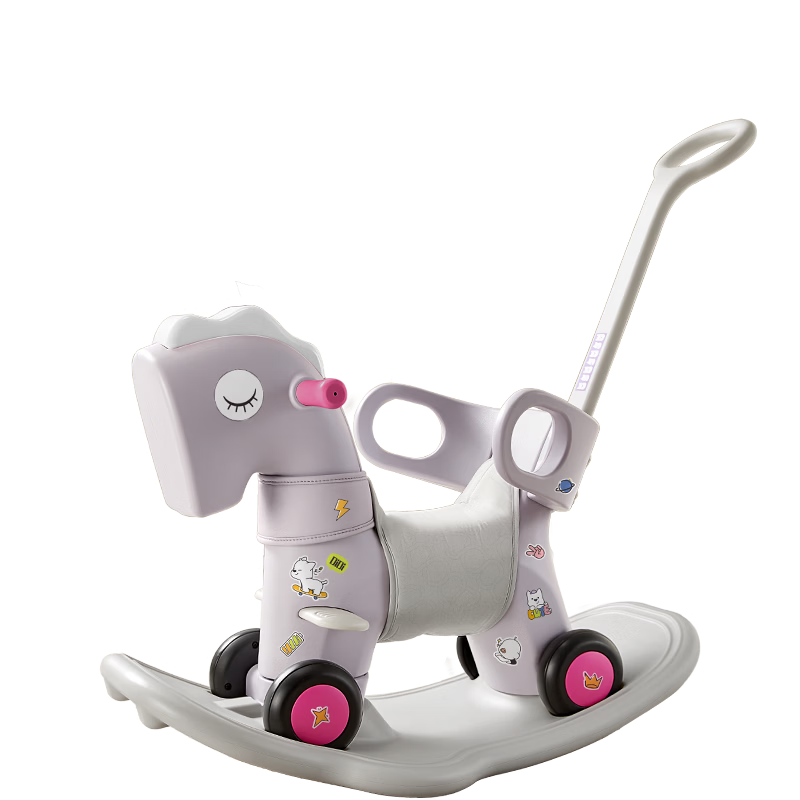 Babycare 6-in-1 Multifunctional Rocking Horse Stroller Wooden Rocker Toy for Boys and Girls Baby Birthday Gift - Purple