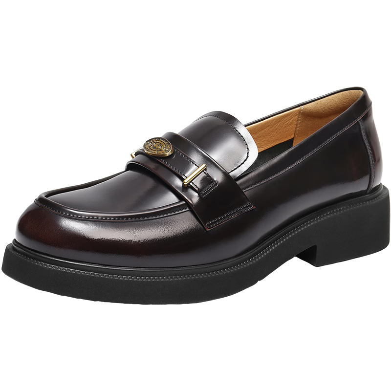 Belle Women's Leather Coin Loafers 2026 New Spring Summer Commuter Shoes JD020AA6 Brown Size 38