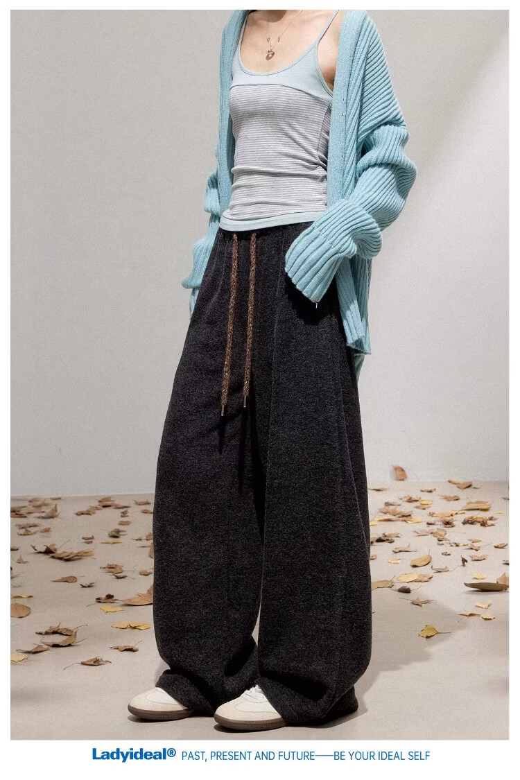 LADY IDEAL Brushed Casual Pants for Women 2025 Spring New Draped Straight Loose Wide-Leg Pants Black M 11