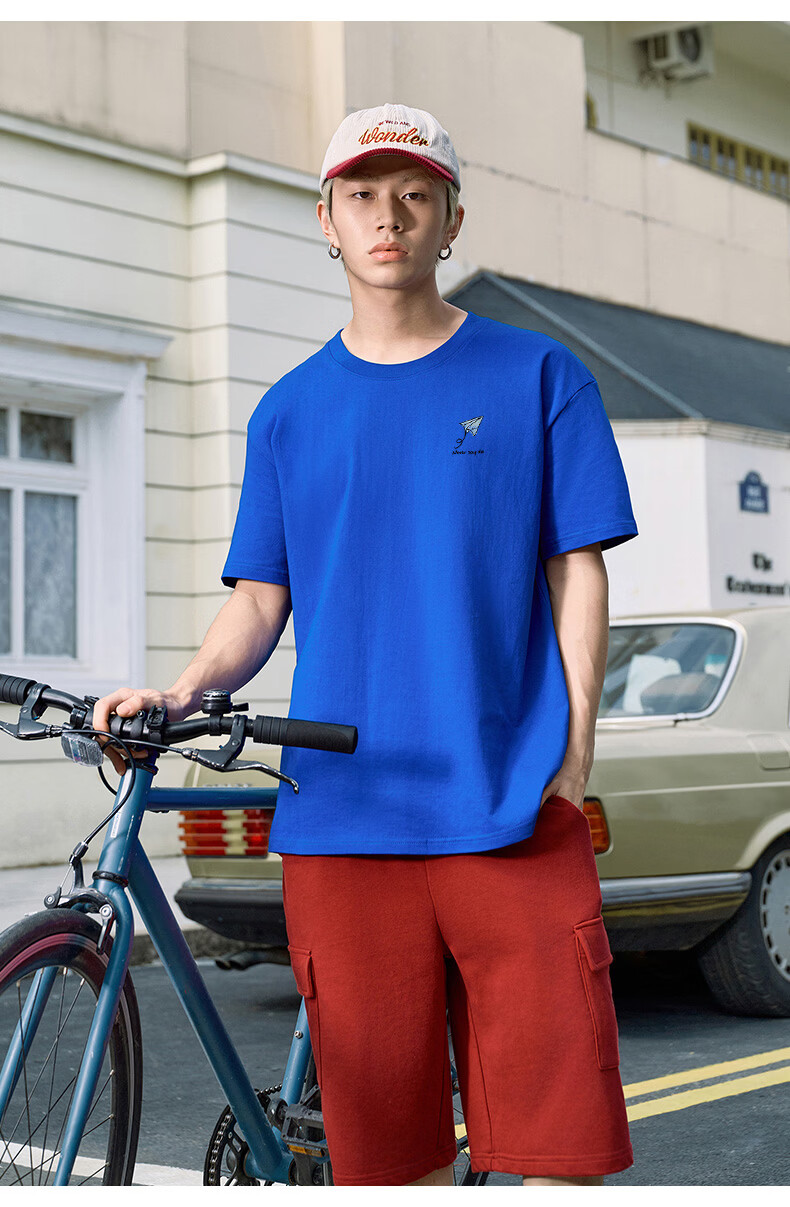 Warrior Pure Cotton 220g T-Shirt, Men's Short Sleeve, Summer 2026 Heavyweight Xinjiang Cotton, Paper Airplane Print Top, Men's Half Sleeve A 5