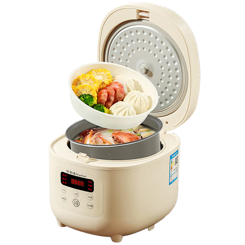 Royalstar Household Rice Cooker for 1-2 People, Small Electric Rice Pot with Titanium Coating Inner Pot, Mini Dormitory Porridge Cooker, Soup Cooker, Smart Reservation, Keep Warm, Multifunctional 2L with Steamer RFB-S20N6