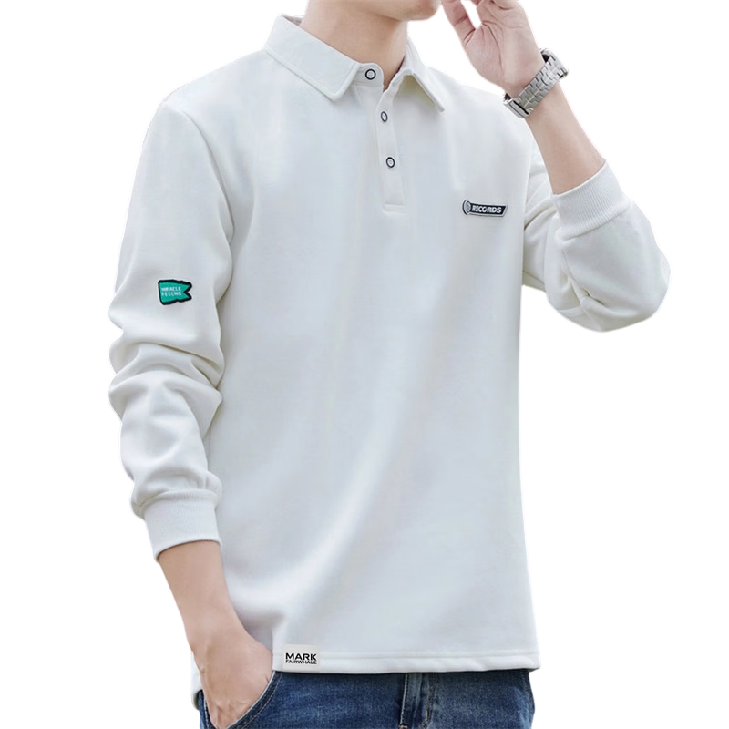 MARK FAIRWHALE Men's Sweatshirt Spring and Autumn American Casual Long Sleeve T-Shirt Polo Jacket Dark Gray L