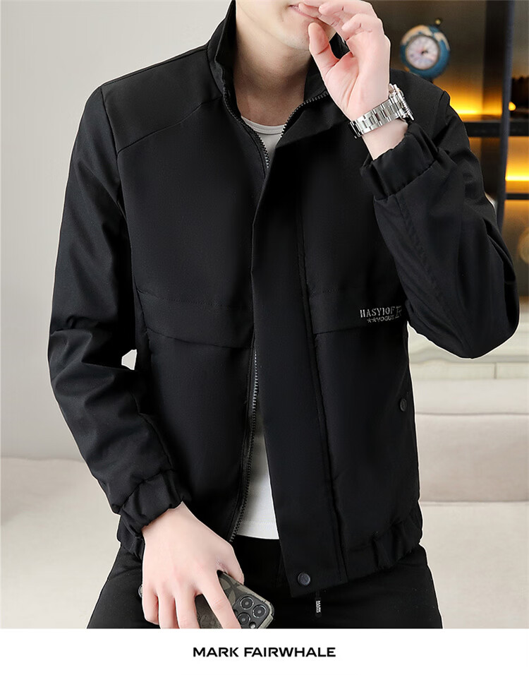 MARK FAIRWHALE Men's Winter Thickened Fleece Lined Work Jacket Stand Collar Warm Coat Black Fleece Lined 3XL 7