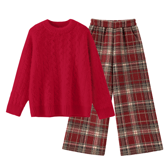 Disney Kids Red Sweater Set 2026 New Cartoon Girls Lunar New Year Outfit Cute Girls New Year Clothes