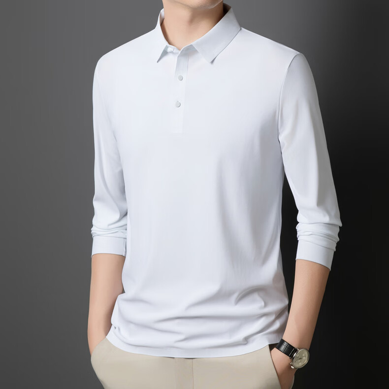 Hodo Men's Long Sleeve T-Shirt Summer Ice Silk Polo Shirt Wrinkle-Resistant Breathable Casual Top White M 23