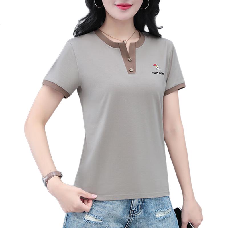 Woodpecker Pure Cotton Crew Neck Shoulder-Fit Short Sleeve T-Shirt for Women Summer New Slim Fit Half Sleeve Top Brown M