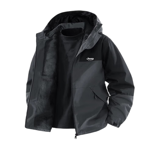 JEEP SPIRIT Men's Autumn Winter Casual Fleece Lined Warm Jacket Windproof Waterproof Outdoor Sports Dark Gray/Black 5XL