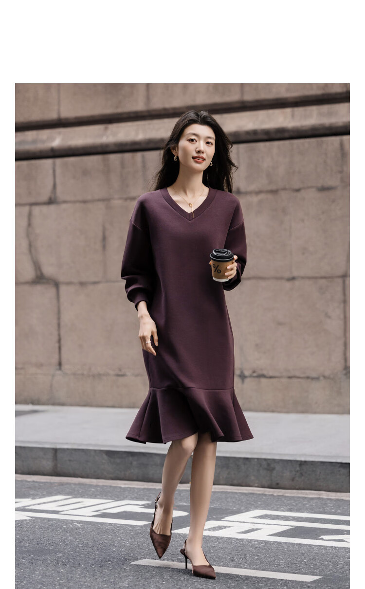 Demana [Comfort Elastic Air Layer] Spring Elegant V-Neck Mermaid Ruffle Loose Petite Women's Dress 5