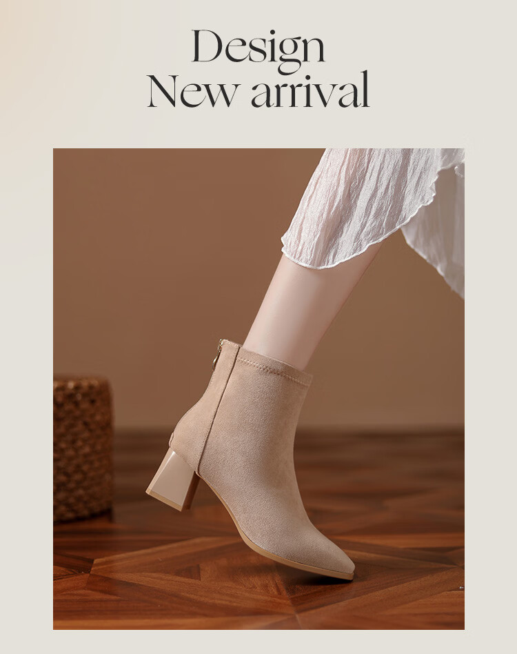 DAPHNE Suede Ankle Boots Women Fashion Simple Martin Boots French Slim High Heel Boots Black 37 2