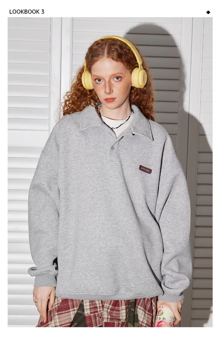 BEETLE TOWN Minimalist Casual Polo Collar Sweatshirt Women Spring New Couple Long Sleeve Collared Jacket Navy Blue S 10