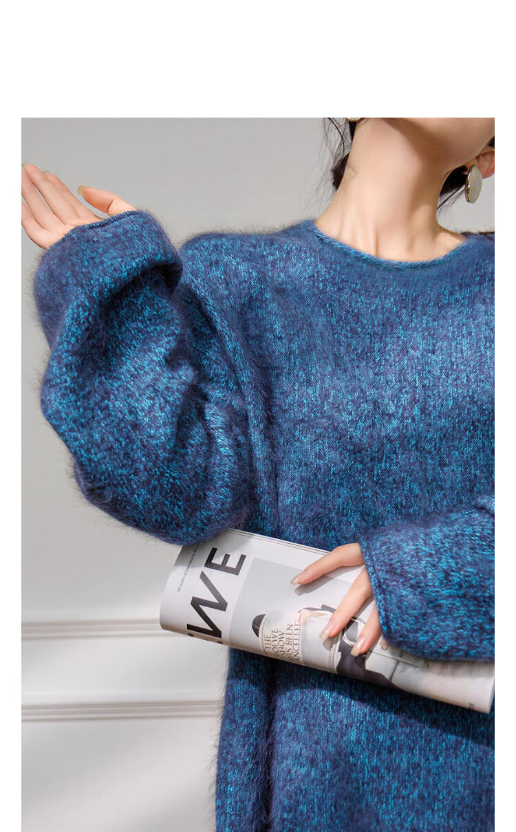 Demana Women's Winter Sweet Style Round Neck Loose Fit Cozy Petite Knit Sweater with Fluffy Wool 4