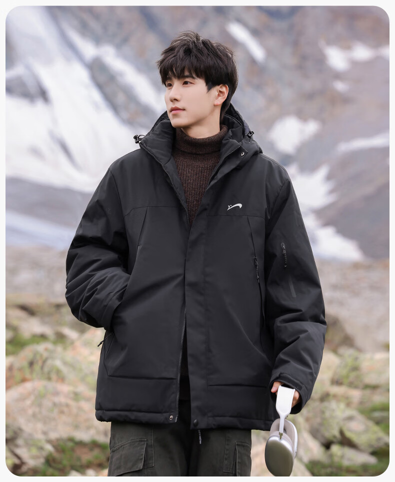 Guirenniao Men's Workwear Cotton Padded Jacket Winter New Thickened Cold-Resistant Hooded Coat Khaki 3XL 12