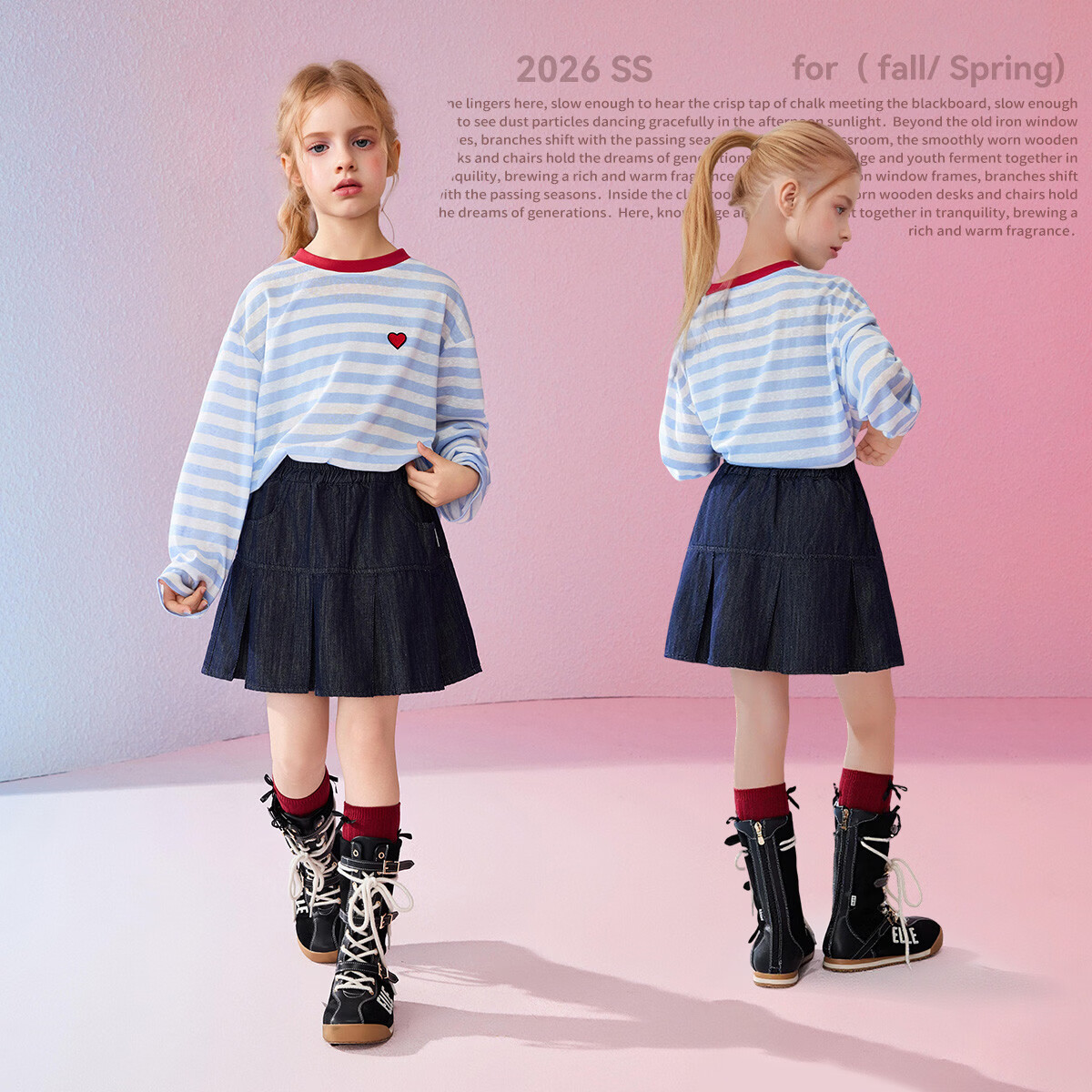 ASK JUNIOR Kids Skirt 2026 Spring Pleated Half Skirt School Style Girls' Mid-Length Skirt Short Skirt