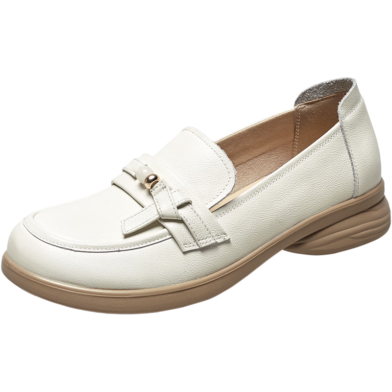 Eierkang Middle-aged and Elderly Women's Soft Sole Leather Shoes 16882W Off-white Size 39
