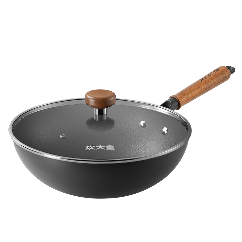 COOKER KING Wok Iron Pan Titanium Iron Hammer Pattern Non-Stick Flat Bottom Frying Pan, 32cm Compatible with Induction Cooker, Titanium Forged TC32DD