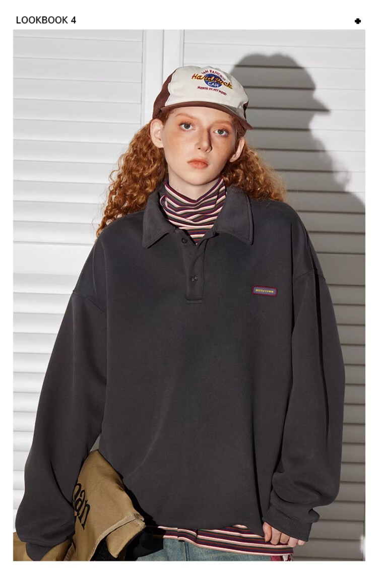BEETLE TOWN Minimalist Casual Polo Collar Sweatshirt Women Spring New Couple Long Sleeve Collared Jacket Navy Blue S 14