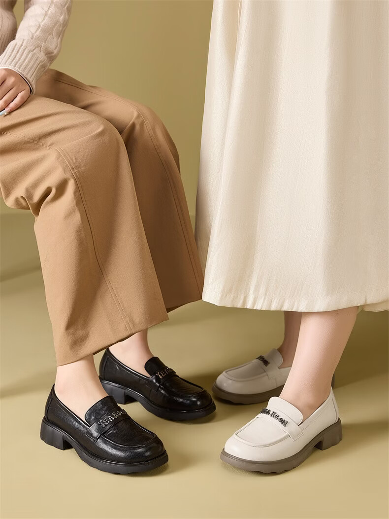 Eierkang Women's Spring Autumn Lambskin Comfortable Loafers Large Size British Style Small Leather Shoes 26528W Off-White 40 1