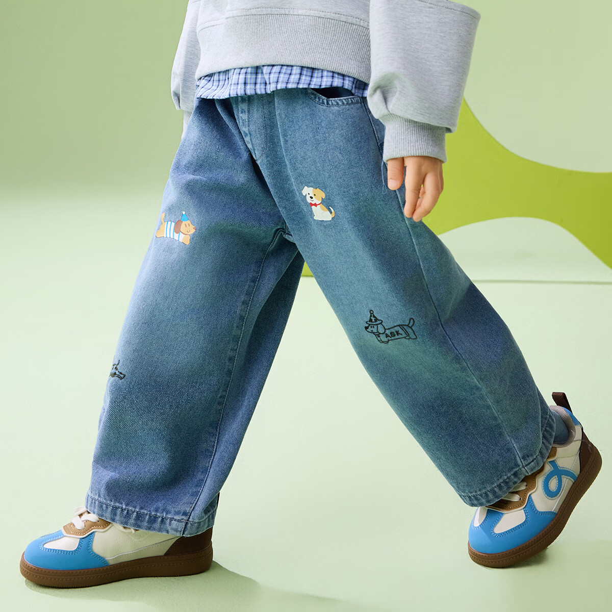 ASK JUNIOR Kids Pants 2026 Spring Toddler Boys Denim Fun Graffiti Loose Straight Casual Trousers 7