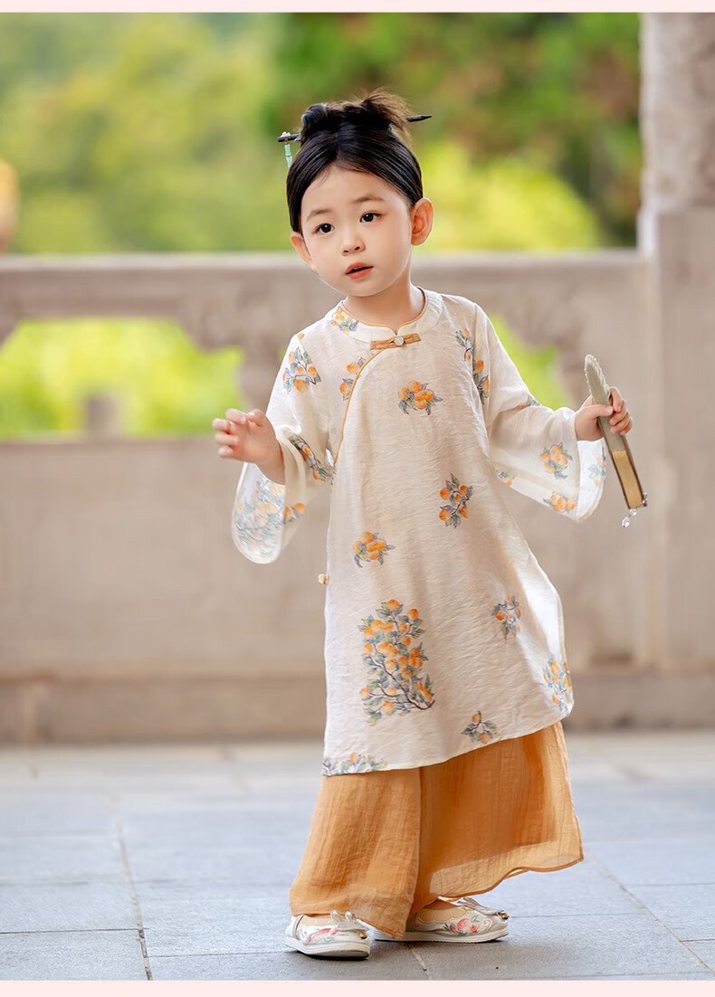 Menghu Ruoli Hanfu Girls' 2026 Spring New Chinese-Style Set, Vintage-Style Long-Sleeve National Style Parent-Child Outfit, Pink Floral Pattern, Size 150 2