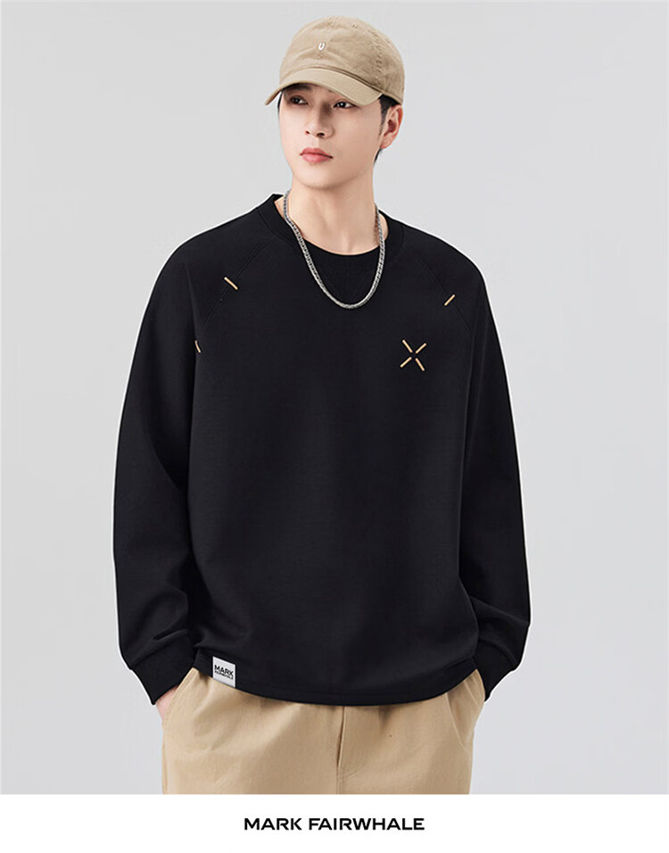 MARK FAIRWHALE Men's Long Sleeve T-Shirt Spring Autumn American Style Casual Loose Sweatshirt Black 2XL 7