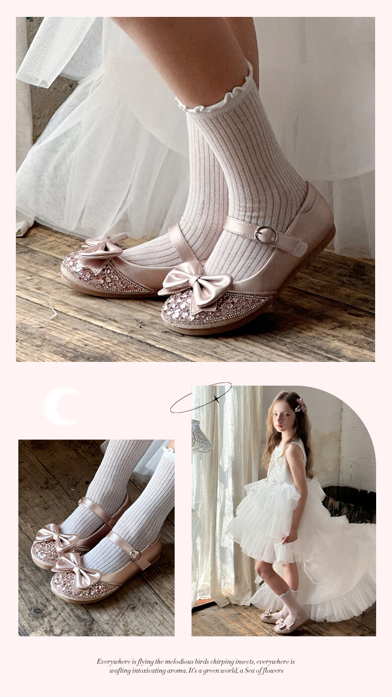 Follow Me Girls' Leather Shoes Spring And Autumn Soft-Soled Princess Shoes Children's Performance Crystal Shoes Formal Dress Flats Dove Pink Size 34 11
