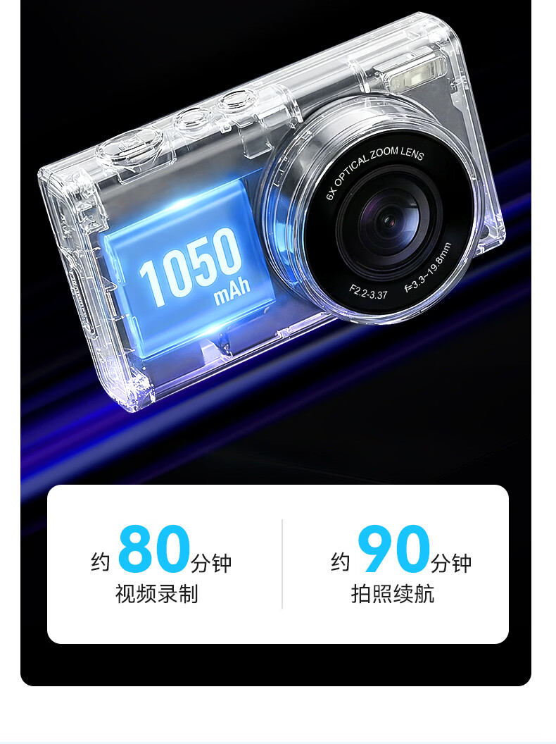 SONGDIAN Dual Front and Rear Camera Student Digital Camera 6X Hybrid Zoom Pocket Camera HD Video Travel Vlog DC422XY White 128GB Memory 4