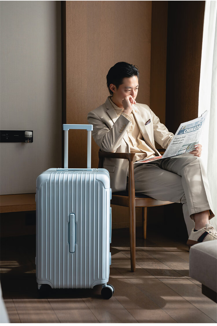CECE Large Capacity Thickened Aluminum Frame Suitcase for Women, Travel Luggage with Trolley, Password Lock, Leather Case, Ice Blue, 30 Inch 6