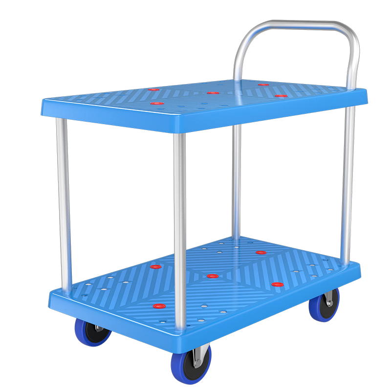 Shunhe Double-Layer Flatbed Cart, Hand Truck with Guard Rail, Transport Trolley, Market Stall Cart, Turnover Cart, 72*48 Cm, Load Capacity 400 Ji