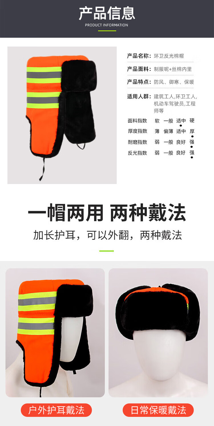 Pinzhide Northeast Lei Feng Hat Men's Ear Protection Winter Thickened Warm Cotton Hat Outdoor Labor Work Cap Black (Head Circumference 58-60cm) 1