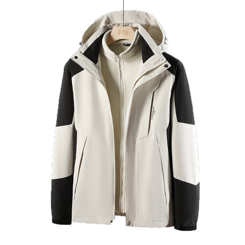 JEEP SPIRIT Men's Windbreaker Jacket for Spring, Autumn And Winter Outdoor Three-In Hooded Mountaineering Coat, Gray, 4XL