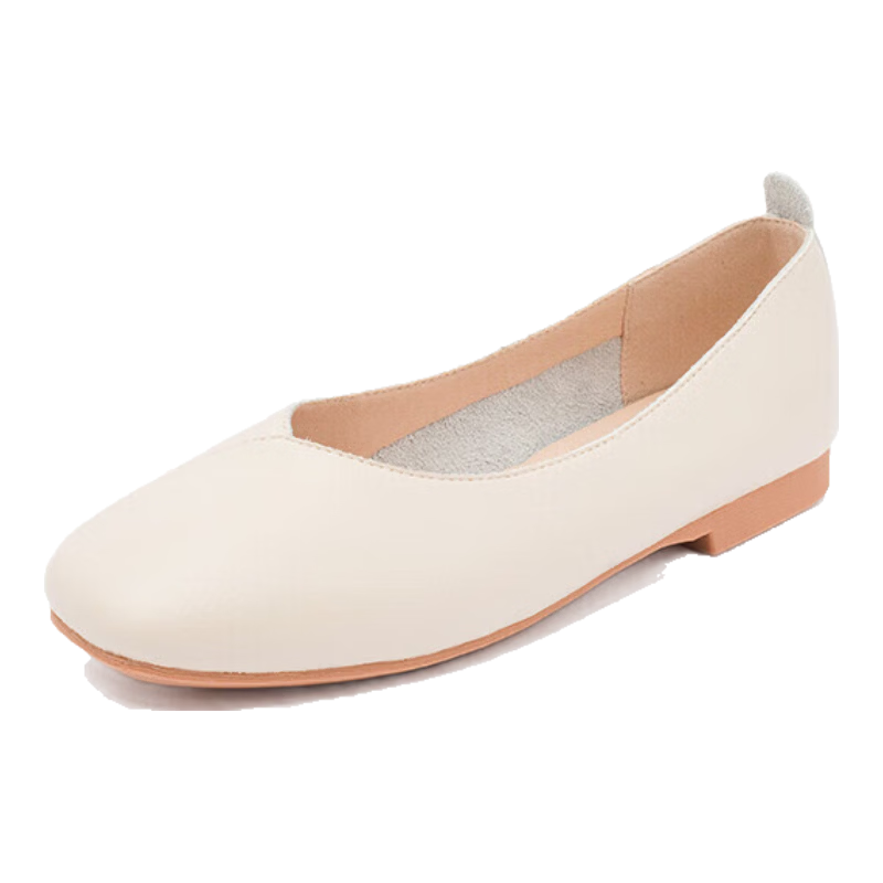 MULINSEN Women's Leather Flats, Spring And Autumn 2026 New Style, Cowhide Flat Slip-On Commuter Versatile Shoes, Beige, Size 38