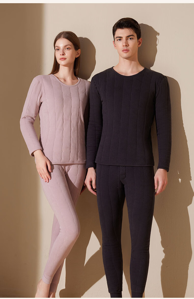 MiiOW 100% Wool Filled Men's Thermal Underwear Set Thickened Fleece Autumn Winter Warm Long Johns for Men and Couples 16