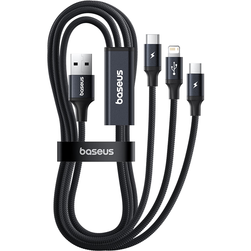 Baseus 3-in-1 Apple Data Cable Type-C Android Charging Cable 3.5A Multi-Charging for iPhone 17/16 Xiaomi Huawei Honor Samsung 0.6m Black