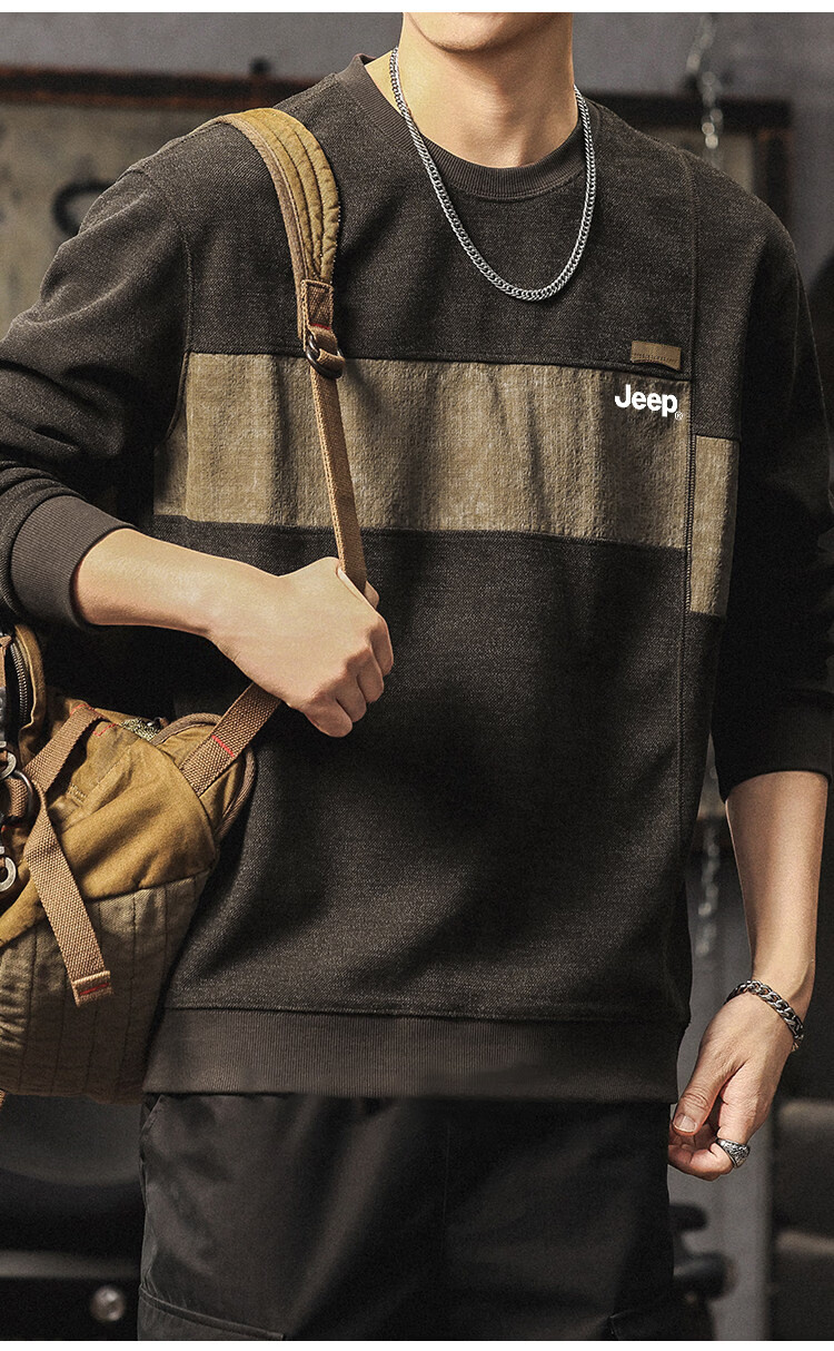 JEEP Men's Spring Autumn High-End Colorblock Base Layer Long Sleeve T-Shirt Brown L 7