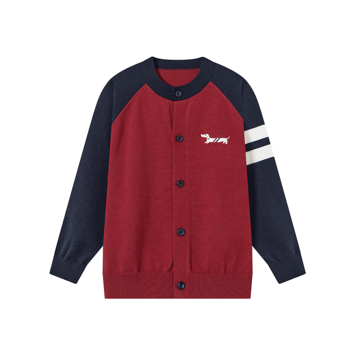 Duoduo Boys Cardigan Spring Autumn Layering Crew Neck Sweater 2025 New Cartoon Puppy Colorblock Knit Top