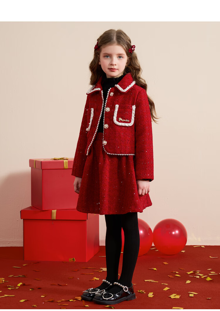 Disney Girls' Spring Autumn 2026 New Stylish Red Padded Jacket and Skirt Two-Piece Set 4