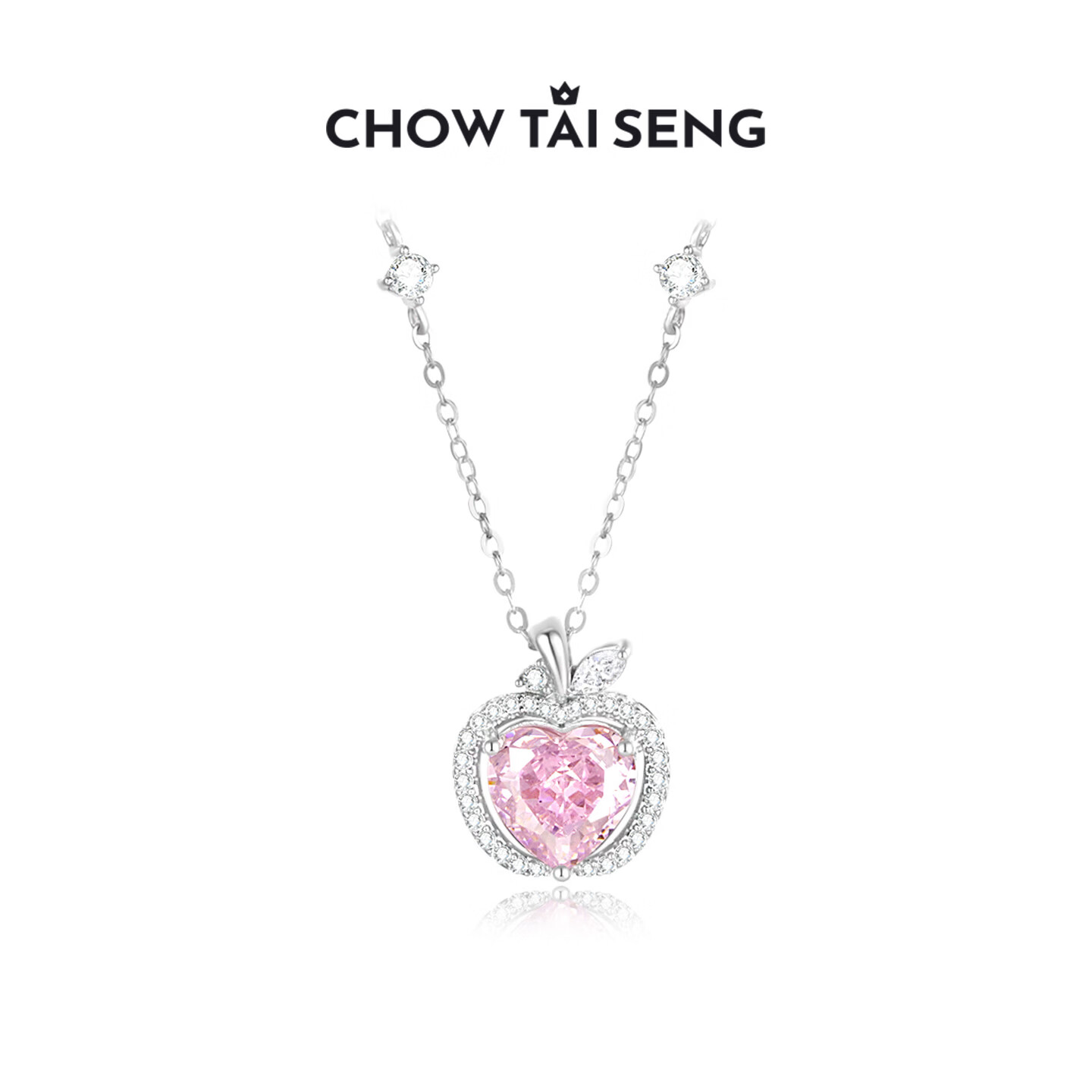 CHOW TAI SENG New Year Gift Wish Apple Silver Glitter Necklace 925 Silver Design Luxury Gift for Girlfriend on Christmas Eve