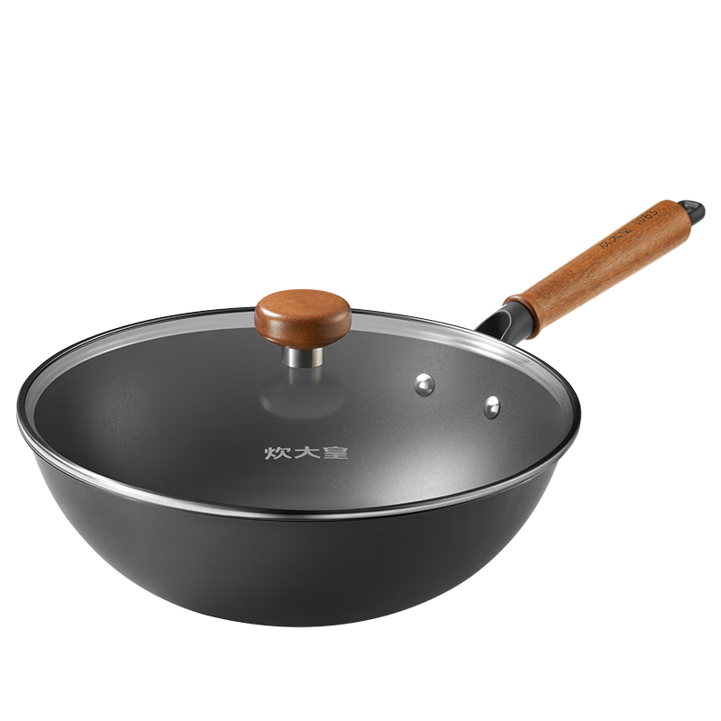 COOKER KING Wok, Rust-Resistant Titanium Iron Pan, Flat Bottom Non-Stick Wok, 32cm, Compatible with Induction Cookers, Titanium Reinforced TC28SD
