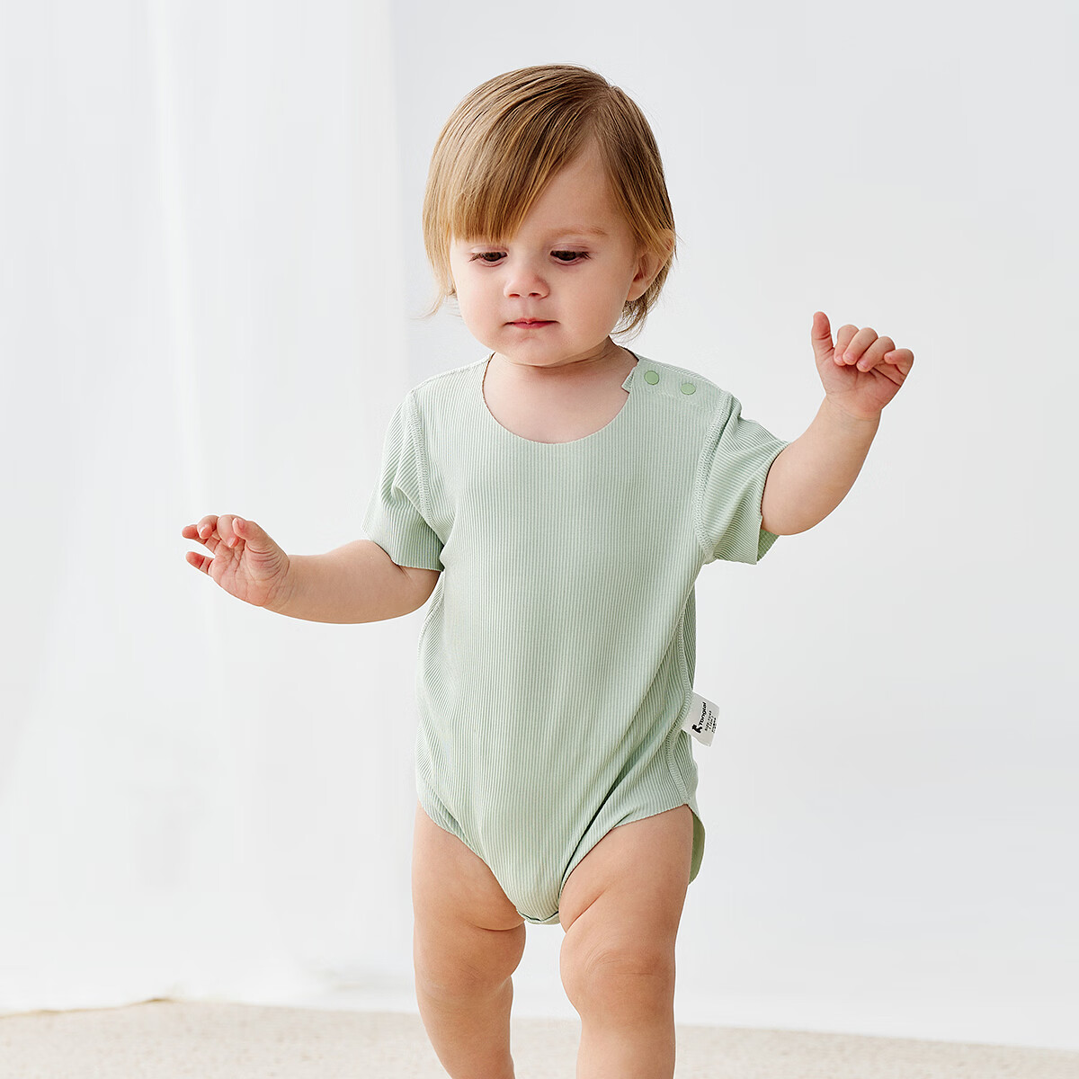 TONGTAI Baby Short Sleeve Bodysuit Summer Modal Infant Romper Seamless Jumpsuit Green 73cm