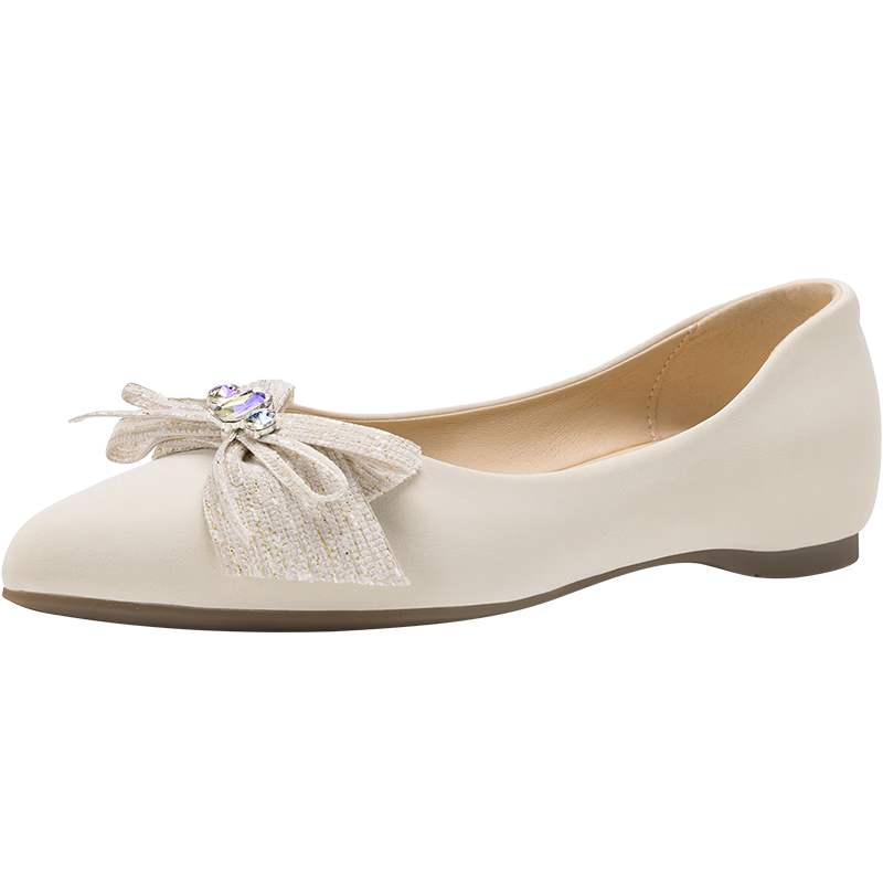 HLA French Style Flat Shoes for Women Bow Fairy Shoes Comfortable Commuter Shoes HDADXW1DEN025 Nude 39