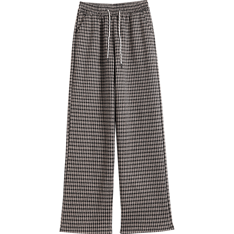 Demana Warm Fleece Lined Series Winter Lazy Style Elastic Waist Drawstring Plaid Straight Leg Petite Women's Casual Pants