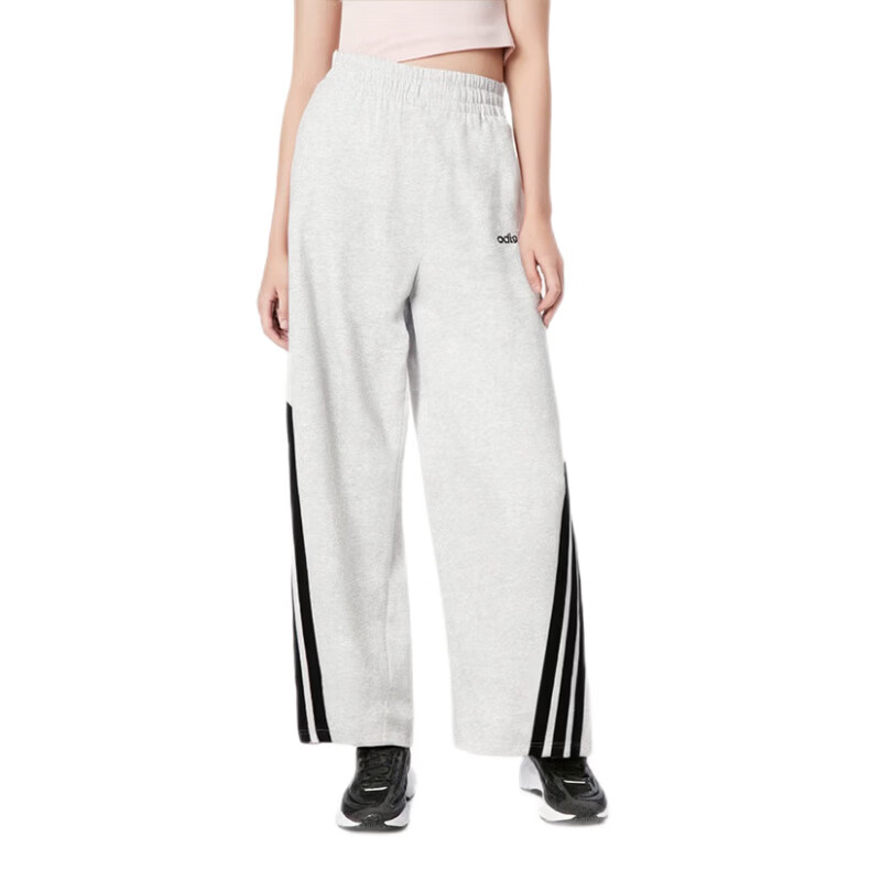 Adidas Women's Loose Wide-Leg Cotton Casual Comfortable Versatile Terry Cloth Sweatpants, Light Gray, Size L