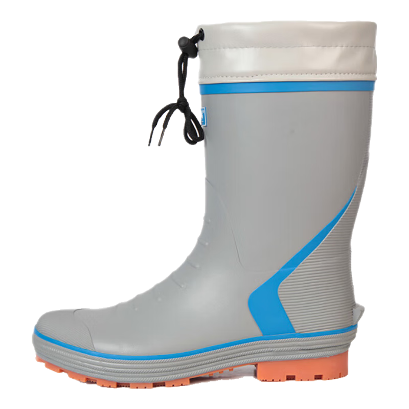Jolly Walk New Rubber Rain Boots, Outdoor Fishing Waterproof Boots with Protective Cuffs, Gray-Blue (New Cowhide Sole), Size 43