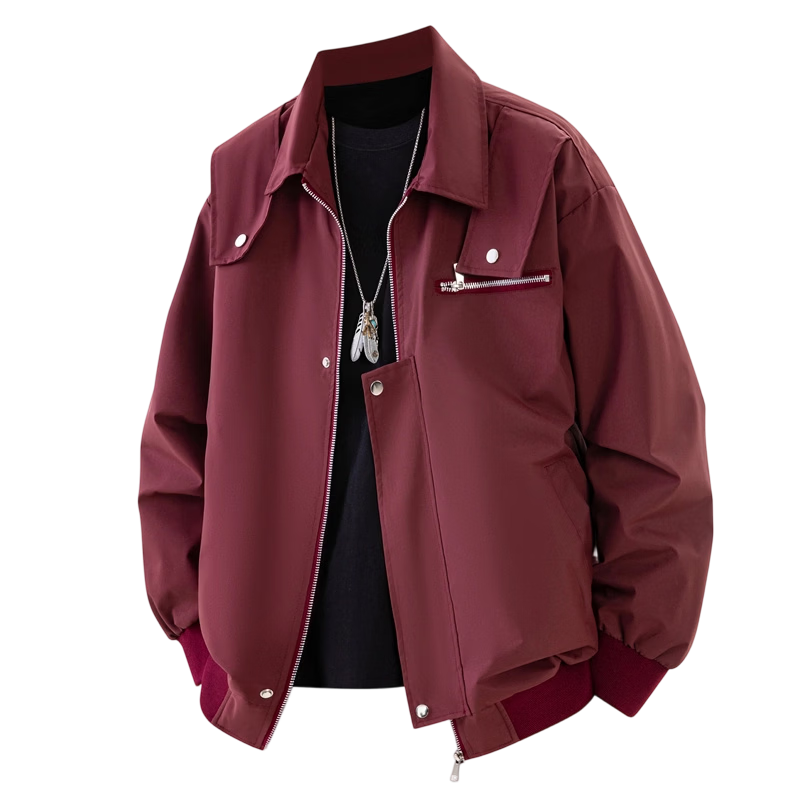 MARK FAIRWHALE Men's Workwear Jacket Spring Autumn American Style Baseball Jacket Wine Red 3XL