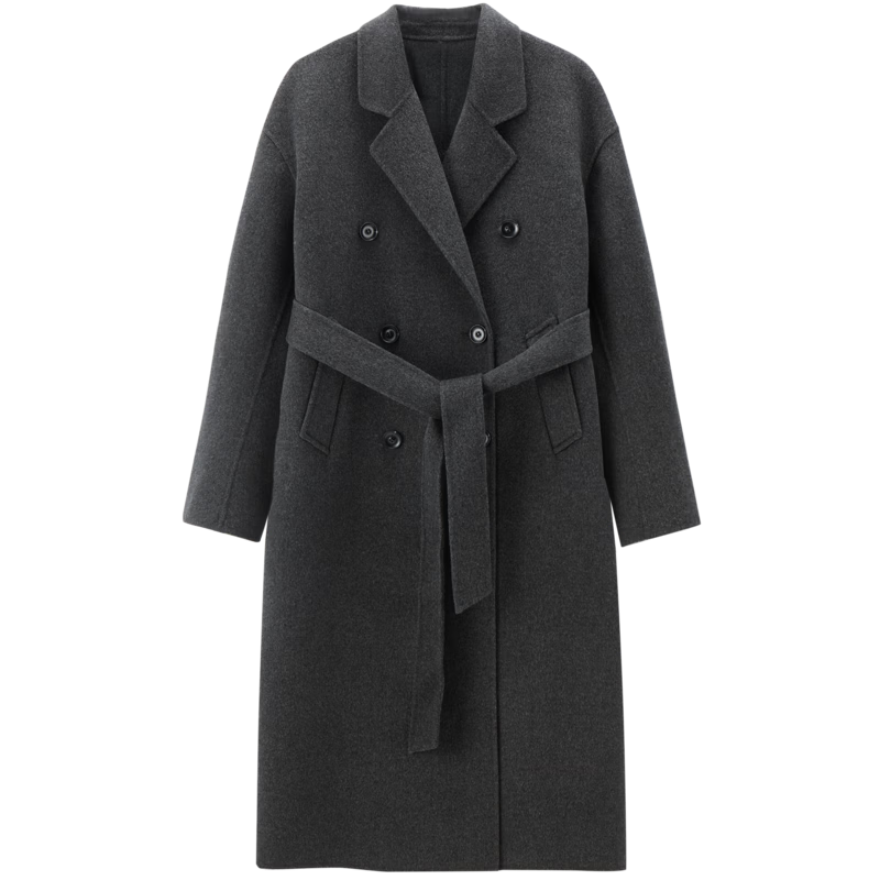 Peacebird Women's Woolen Coat Zhenrong Series 2.0 Women's Oversized Double-Sided Woolen Jacket Gray Six-Button L