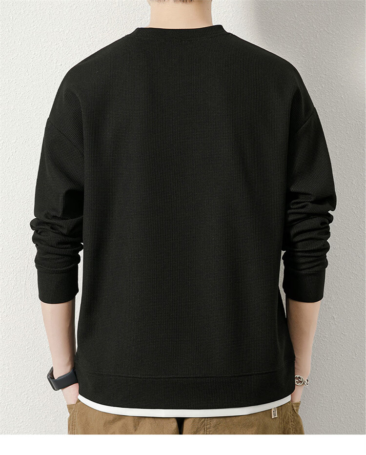 MARK FAIRWHALE Men's Spring and Autumn Waffle Knit Casual Crew Neck Long Sleeve T-Shirt White XL 18