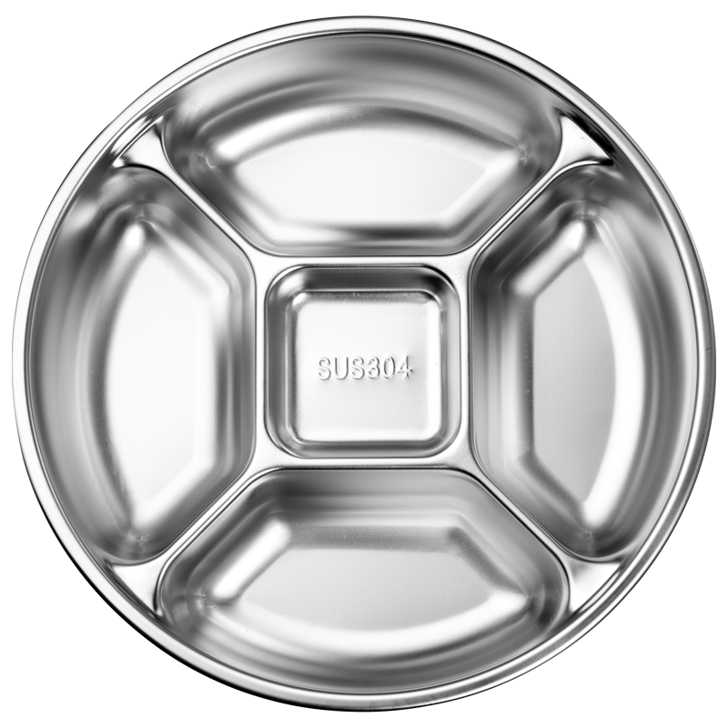 Onlycook 304 Stainless Steel Steaming Tray Braised Meat Plate Preparation Plate Fruit Plate Fat-Reducing Five-Compartment Tray