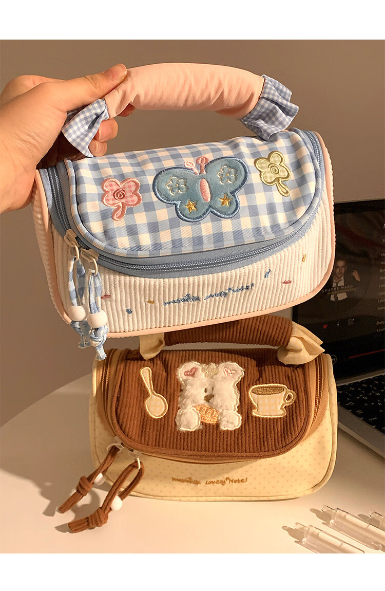 AMOR HOUR Cute Handheld Pencil Case High-Value Sweetheart Butterfly Stationery Bag Girls Dopamine Study Supplies Large Capacity Student Multifunctional Storage Bag Birthday Gift 6
