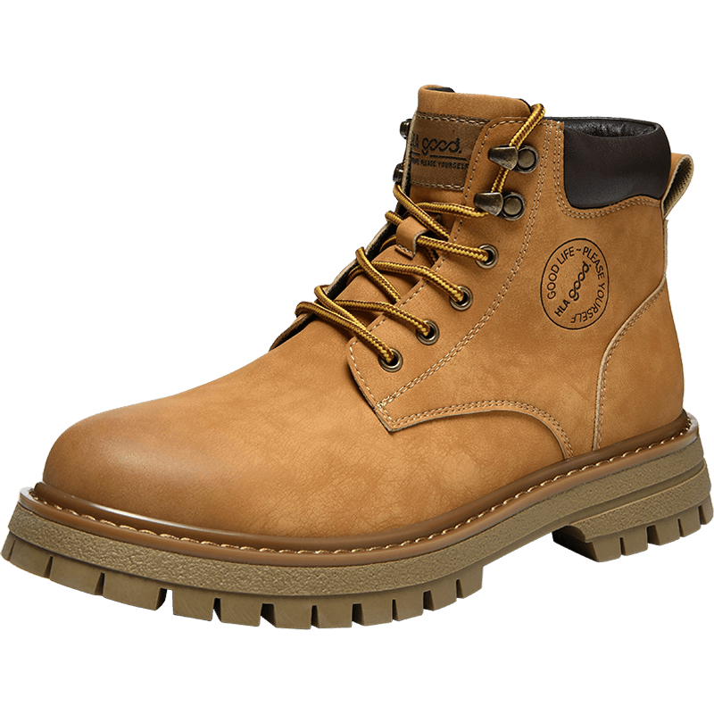 HLA Men's Boots, Retro Trendy Martin Boots, Outdoor Work Boots for Men, Big Yellow Boots, T121 Earth Yellow Color, Size 42