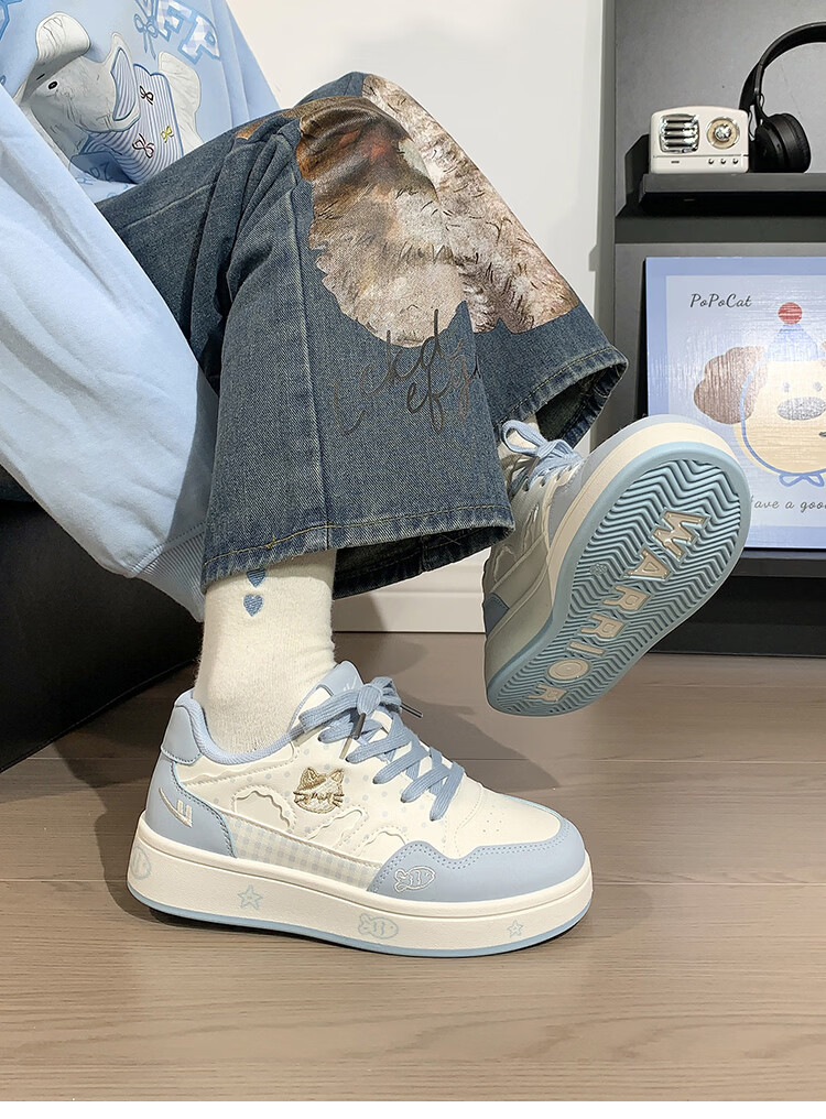 Warrior Cute Cat Canvas Shoes for Women 2026 Spring Autumn New Versatile Lightweight Casual Breathable Thick-Soled White Sneakers for Female Students 10